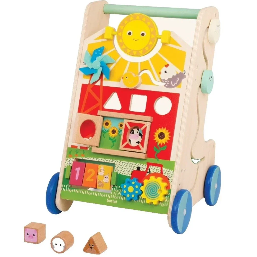 Battat Farm Footsteps Wooden Activity Baby Toddler Walker 12 Months+ NEW